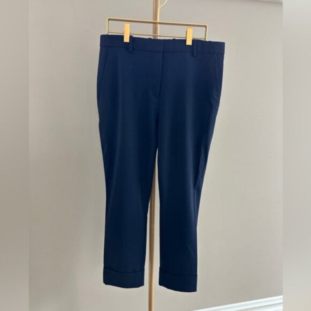 Theory Navy Cropped Wool Blend Cuff Pants Size 6